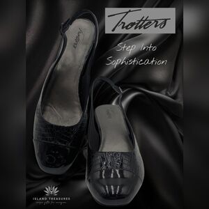 Trotters Black Croco-Embossed Leather Women Flat Sz 12W Close Toe Cushion Insole